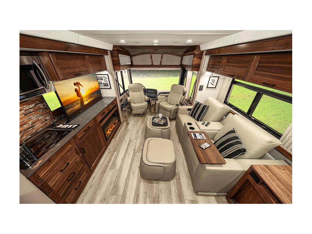 Interior shot of theater seats in the Winnebago Journey