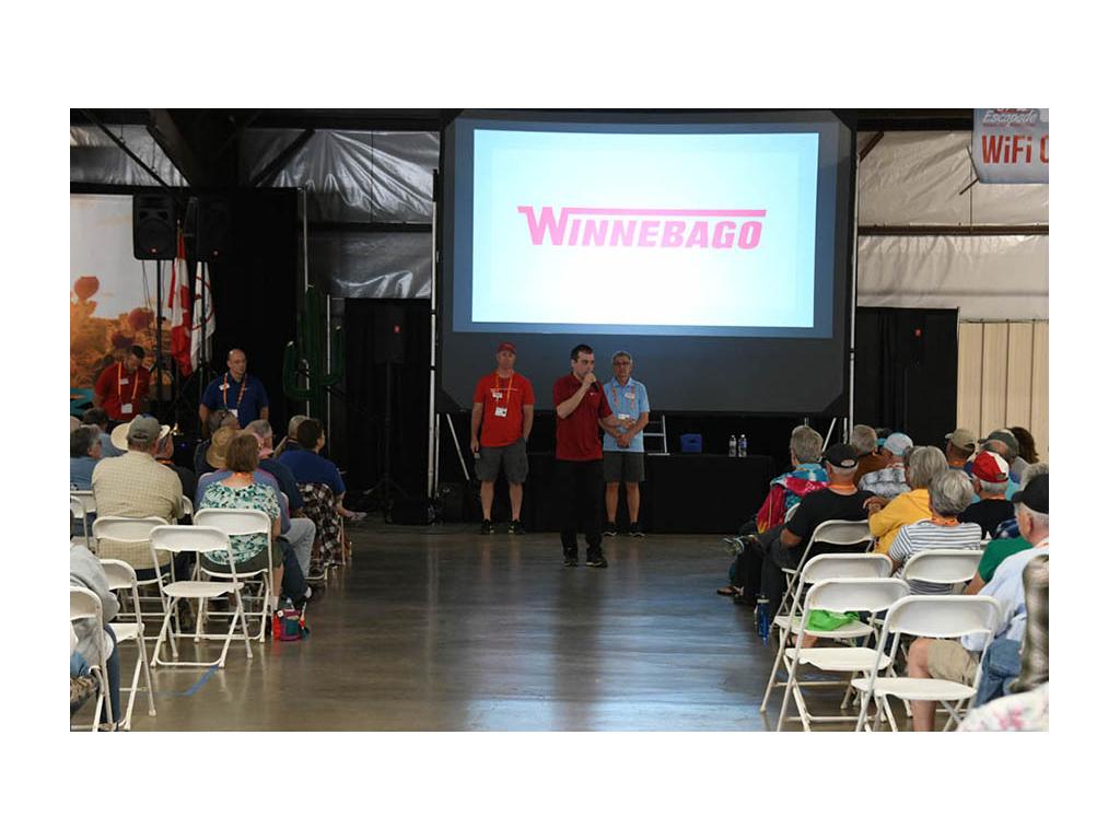 Winnebago team giving presentation to crowd during Escapade