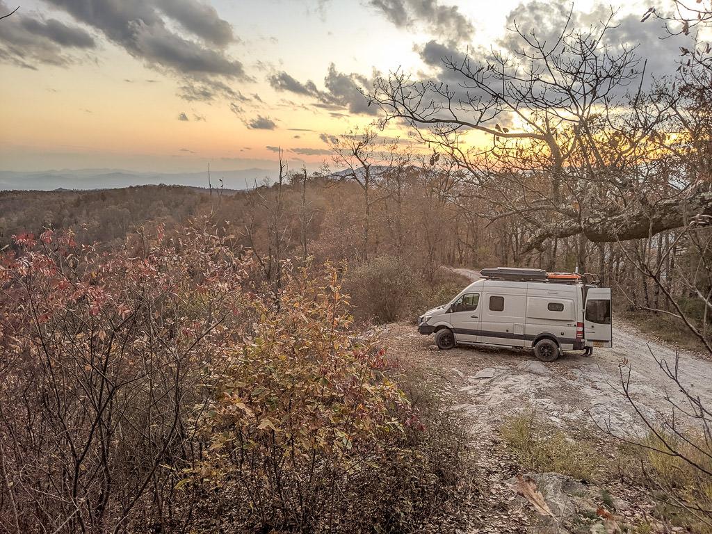 Winnebago Revel in remote Blue Ridge camping location