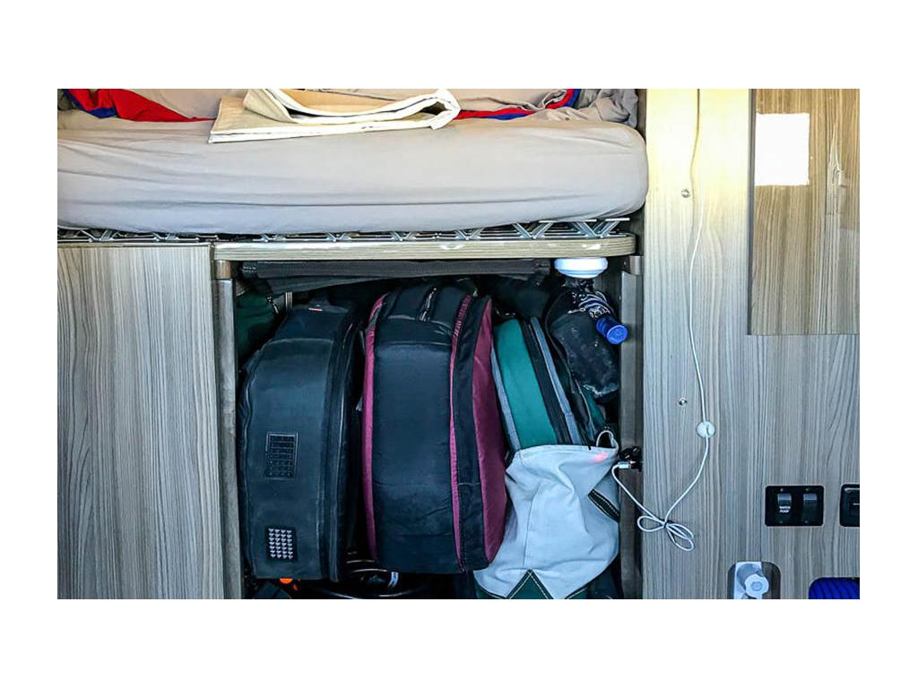 Instruments and equipment packed under bed