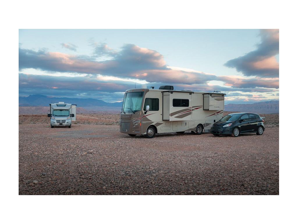 Winnebago Trend and Vista parked in the desert