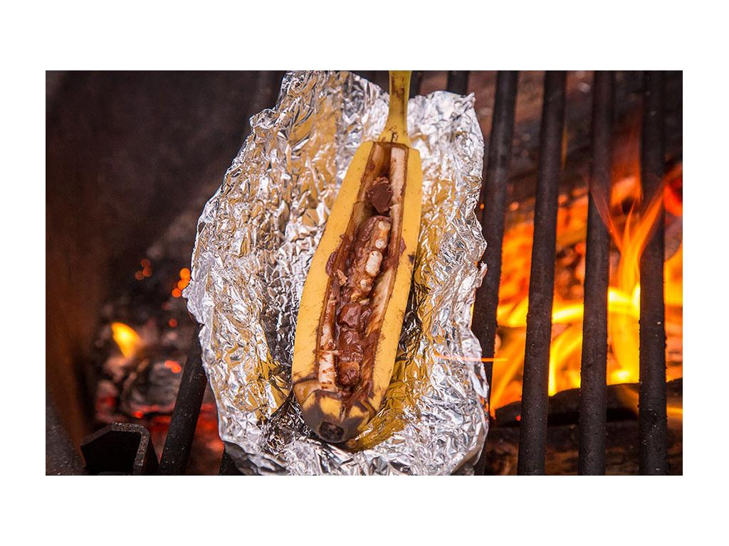 Banana boat in tinfoil on campfire