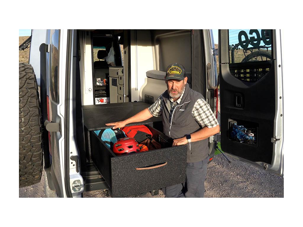 Peter Holcombe showing off Revel drawer modification with gear packed inside