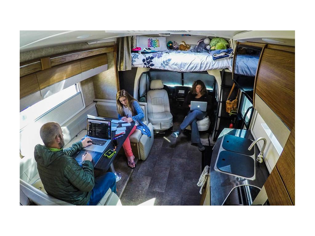 Holcombe family working in galley of View