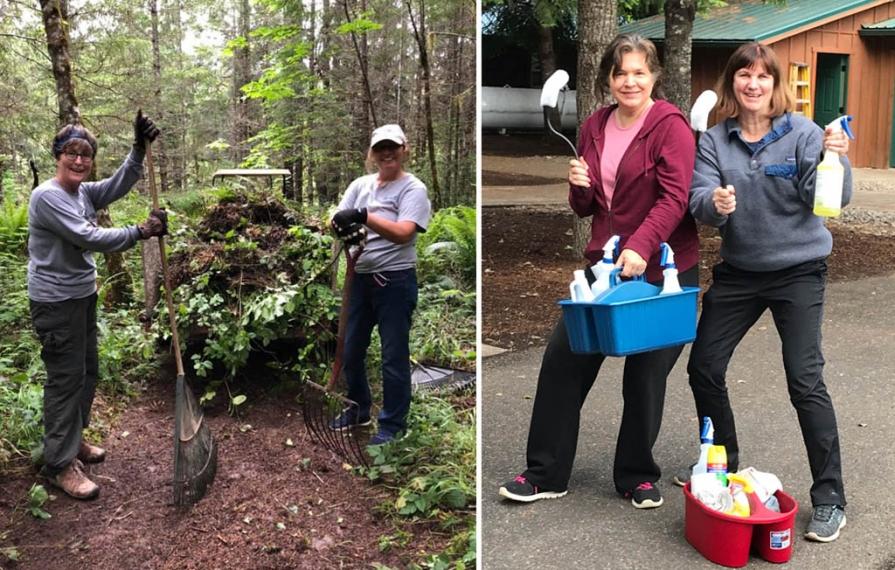 Travato owners doing volunteer work around Camp Attitude