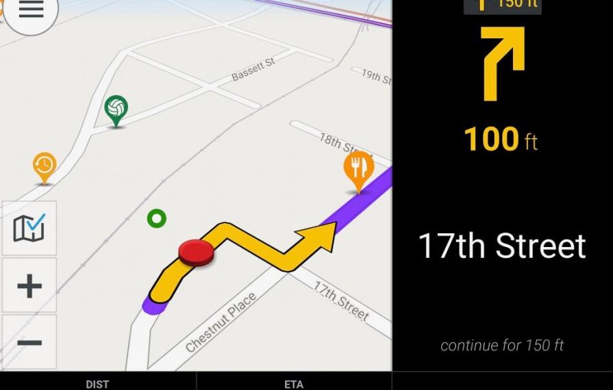 Co-Pilot software displaying driving directions