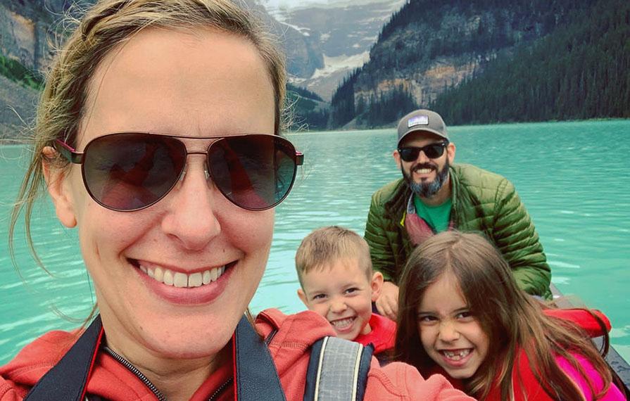 Toste family self with Lake Louise behind them