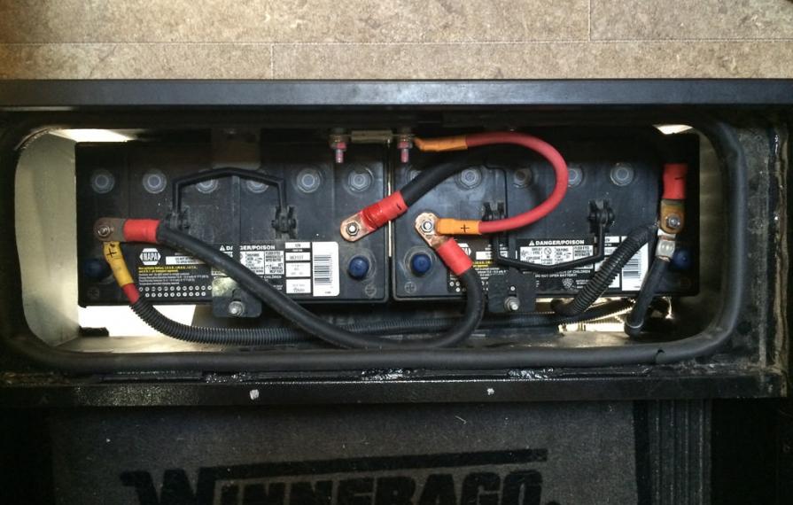 Detail view of group 31 batteries in battery compartment