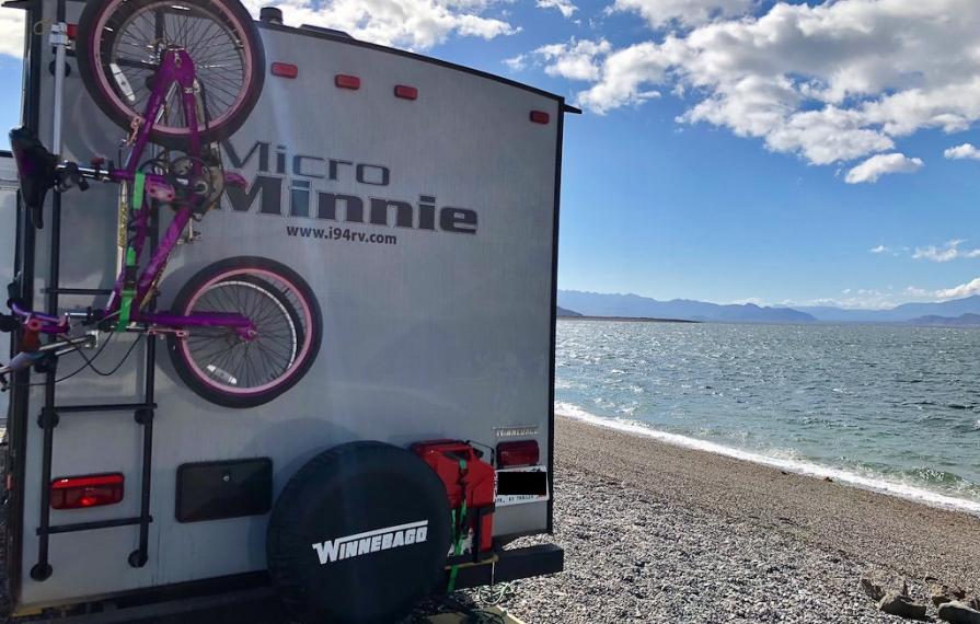 Detail view of rear ladder bike rack