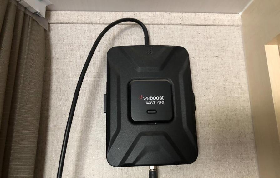 Detail view of weBoost system to enhance internet connectivity