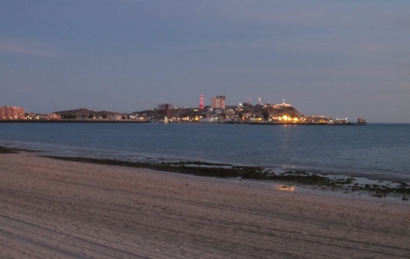 Puerto Penasco lit up in the early hours of the evening.