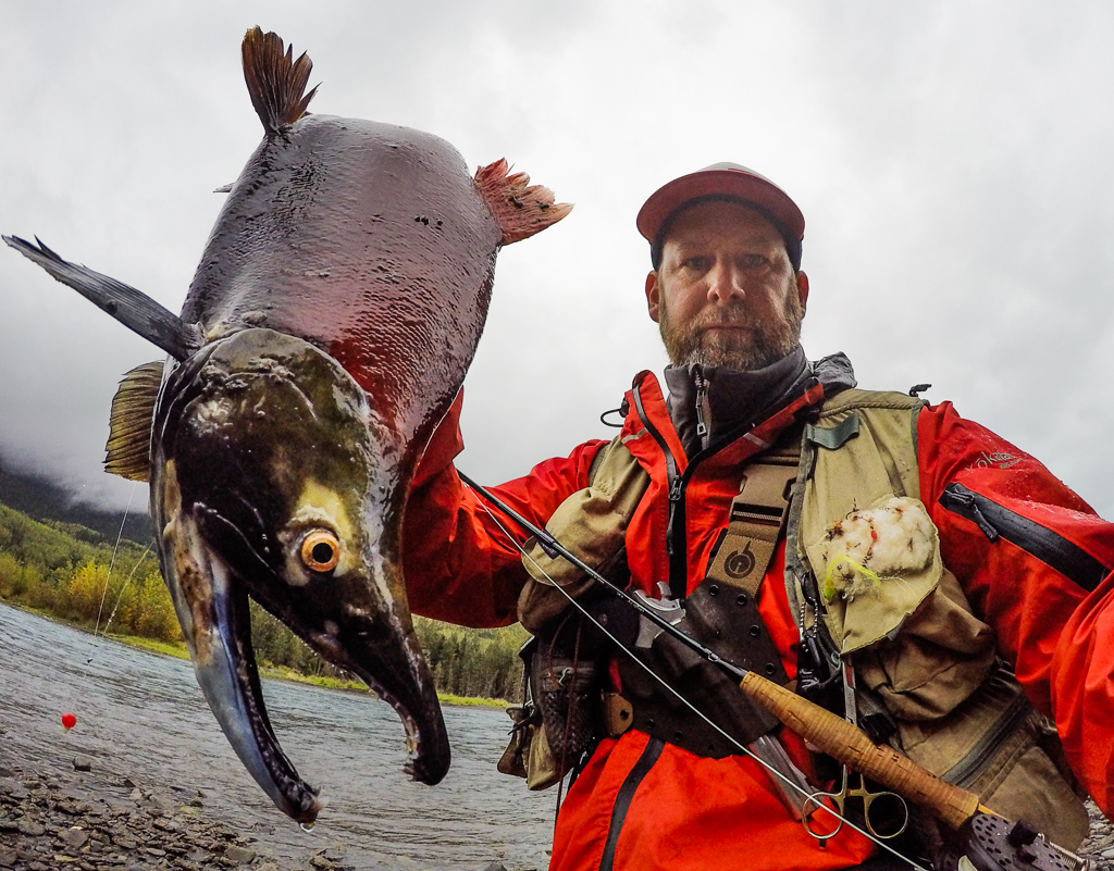 Peter holding a large sockeye.