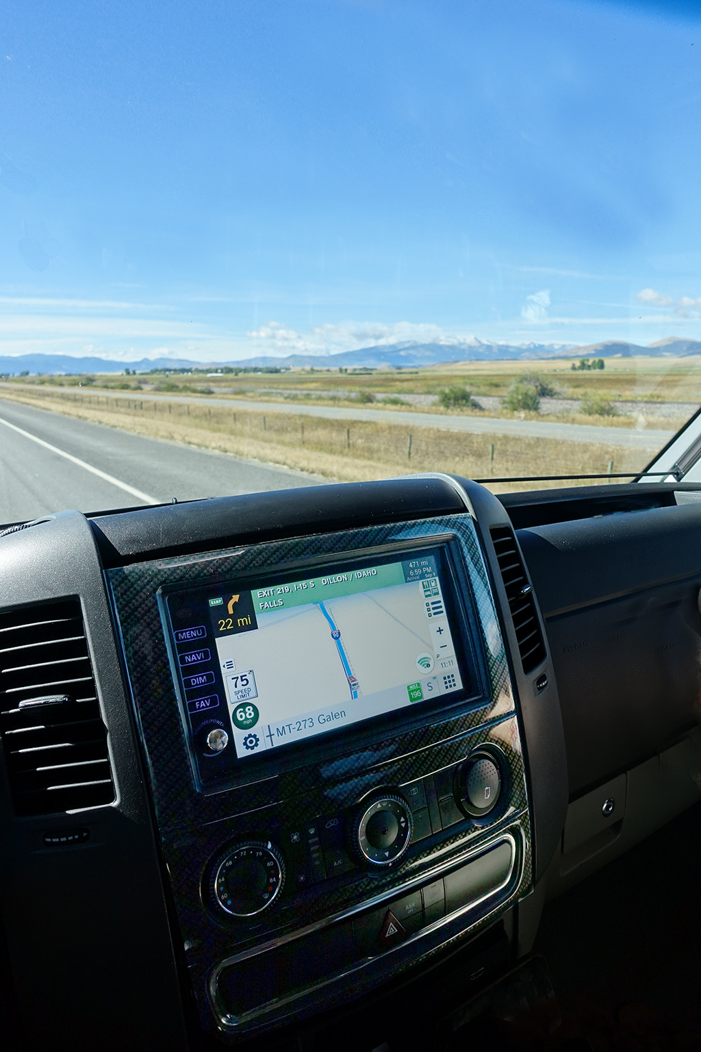 View of the mountains through the front window.