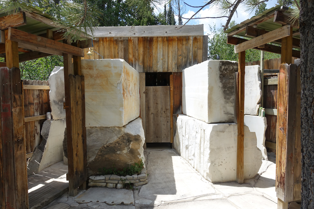 Marble lined outdoor shower.