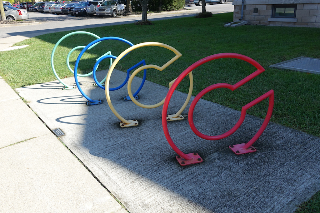 C shaped steel curves that serve as bike racks