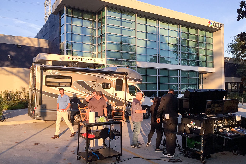 Winnebago View parked out front of the NBC Sports Group Golf building