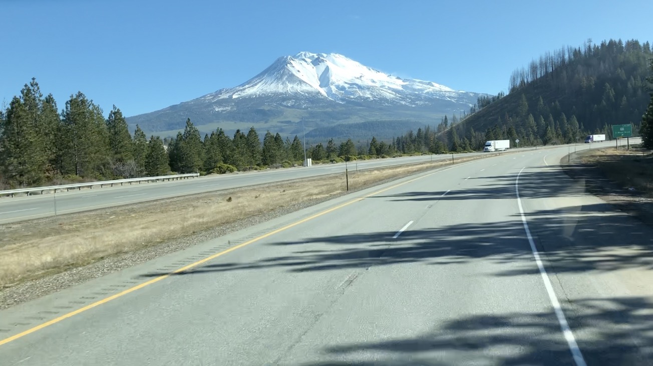 View of mountains from windshield of Horizon