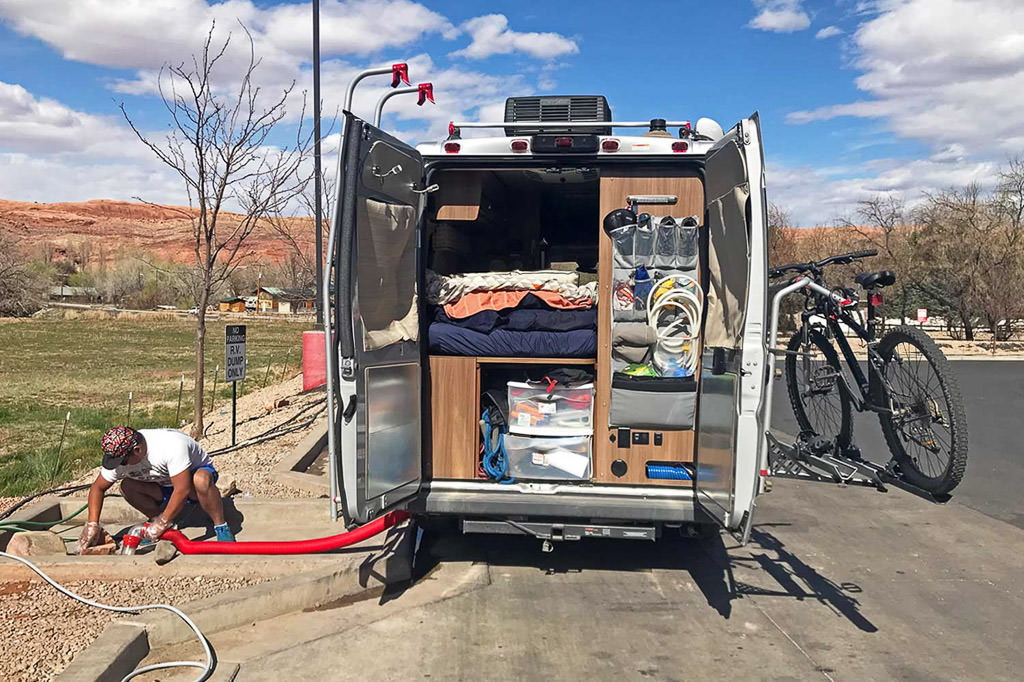Dumping Travato gray and black tank at dump station