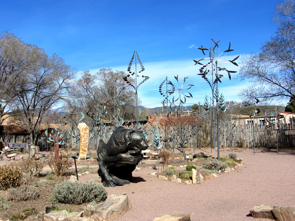 Sculptures in outside viewing area made of what appears to be metal