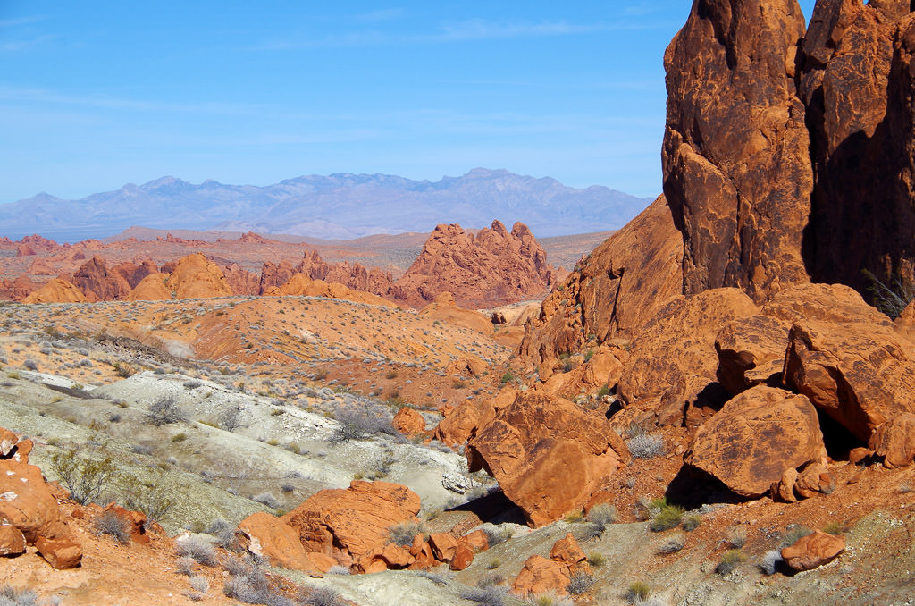Red colored rock in various formations in the Valley of Fire
