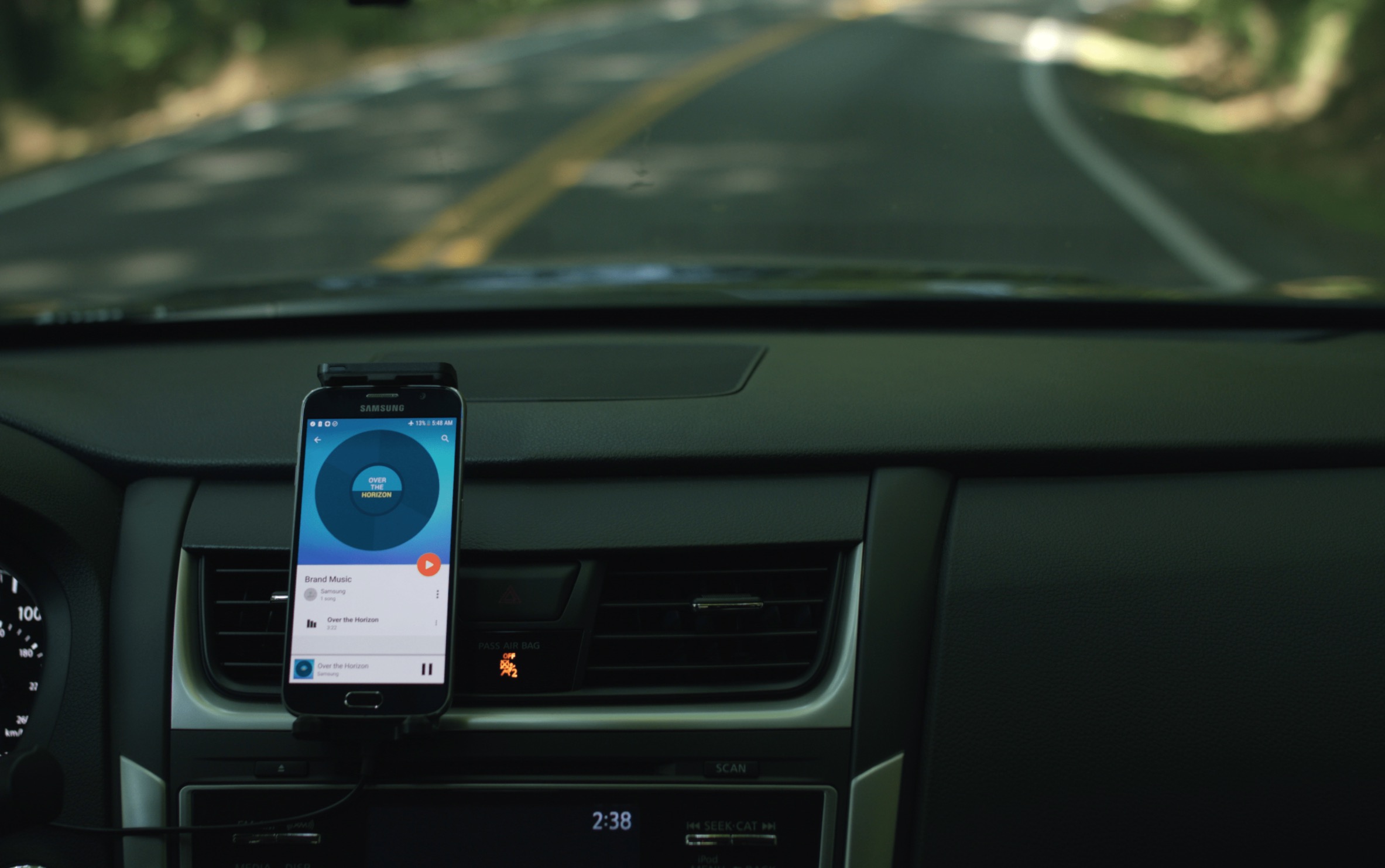 Detail view of Sleek system cradle attached to dash vent