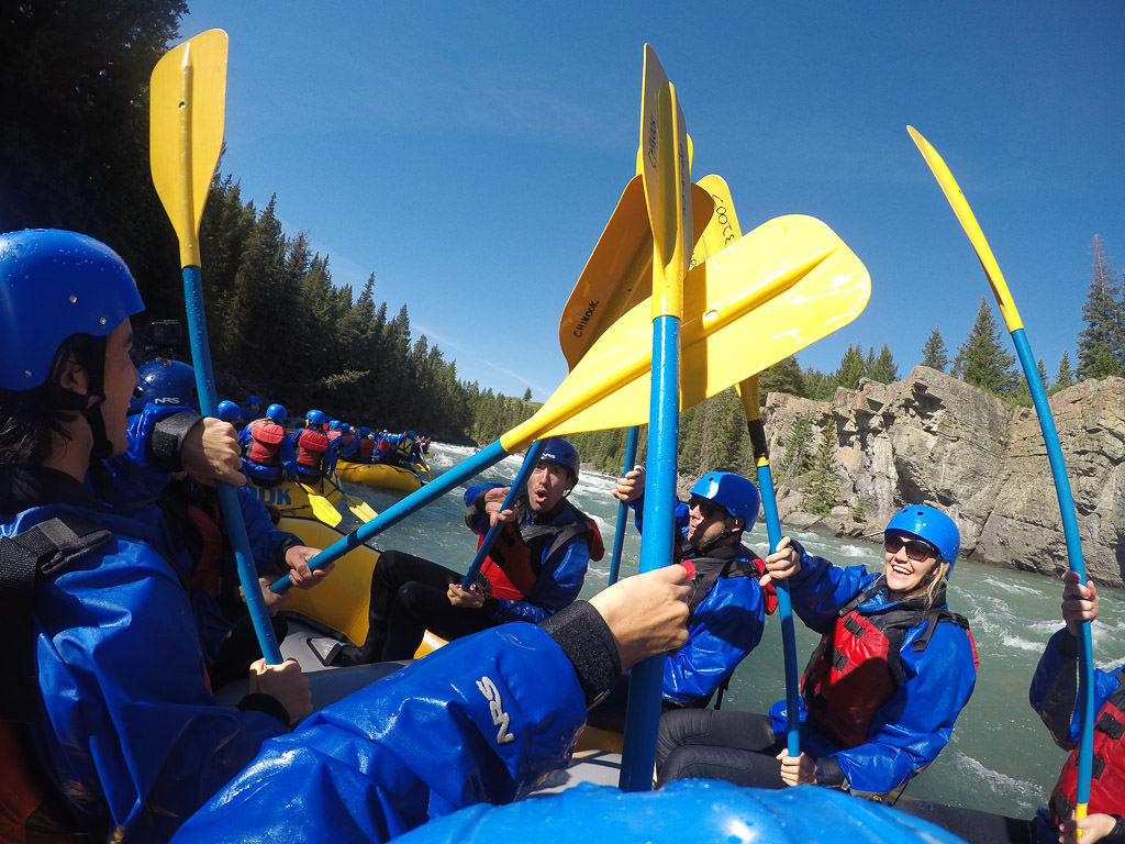 Group of friends kayaking