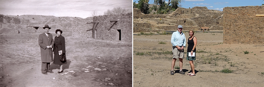 Old photo of Don's parents next to recreated picture of Don and his wife.