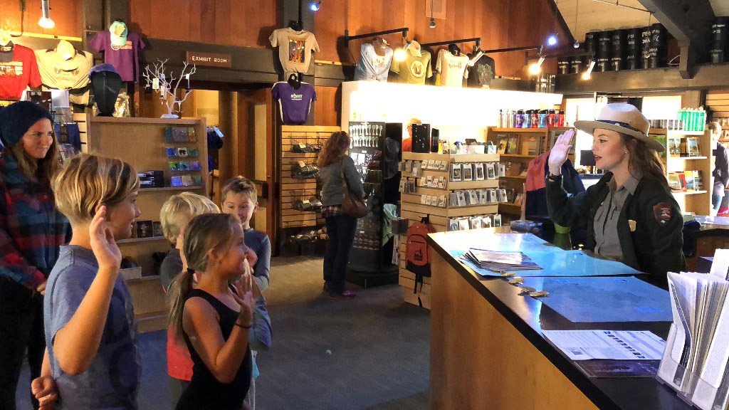 Kids pledging for their Junior Ranger badges