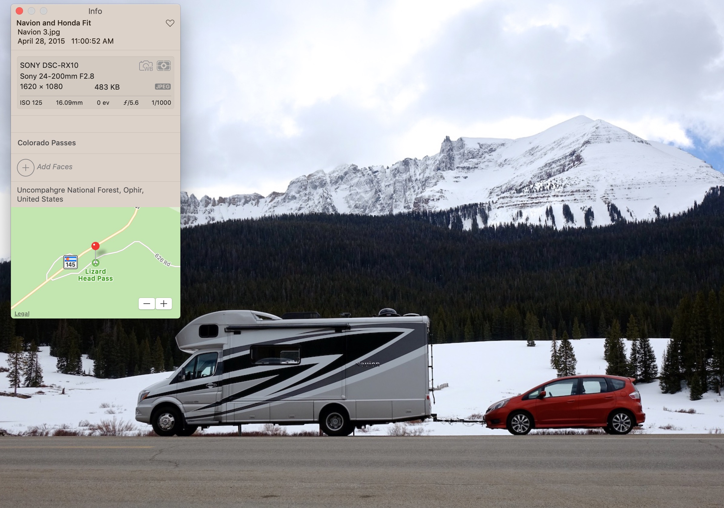 Detail view of photo properties