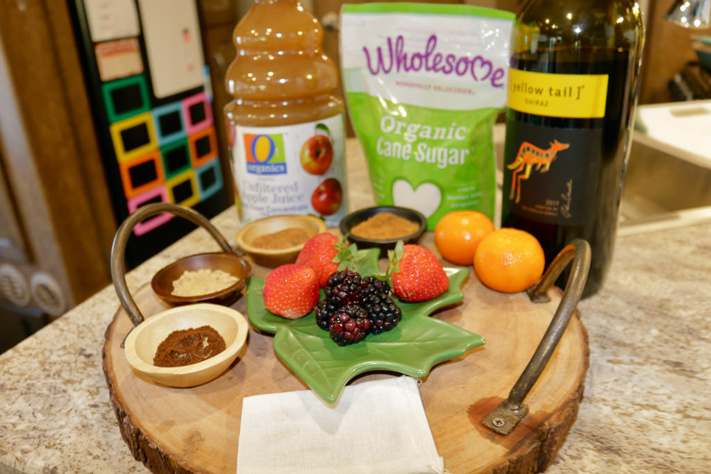 Ingredients for mulled wine sitting on counter