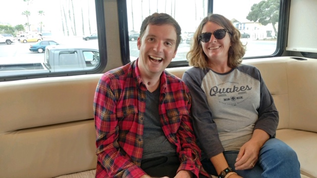 Patrick and Cheri Freeman sitting on the couch in their Winnebago Forza.