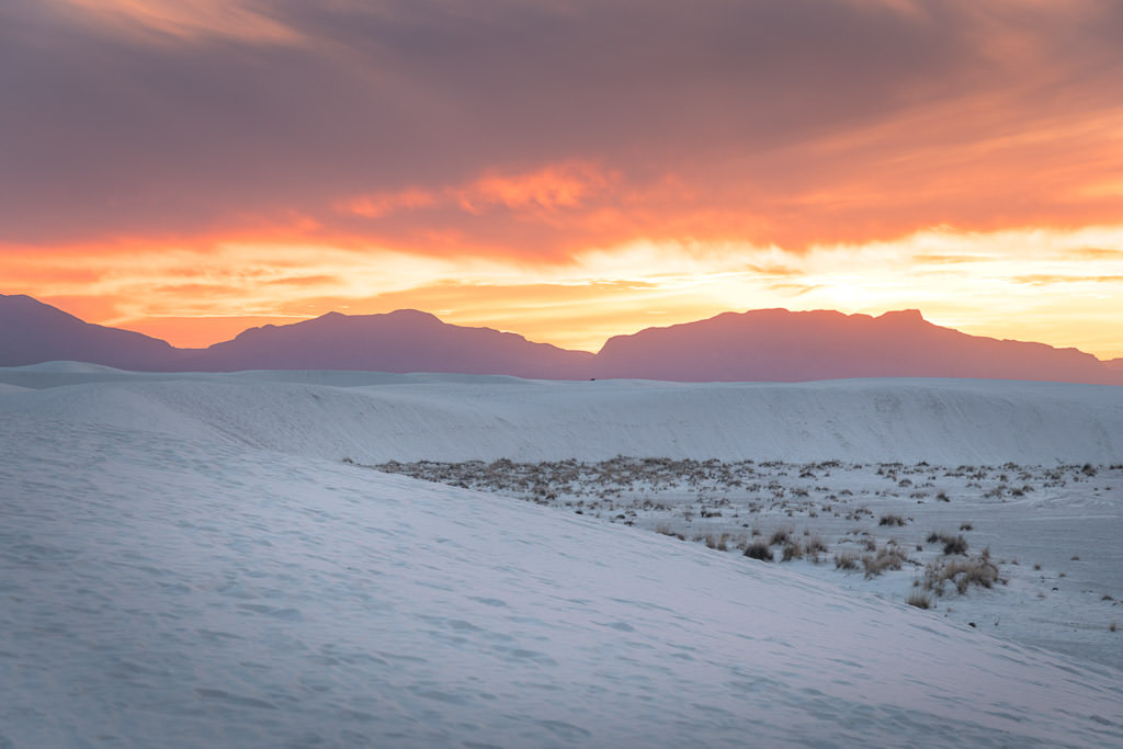 Brilliant sunset over White Sands National Park.