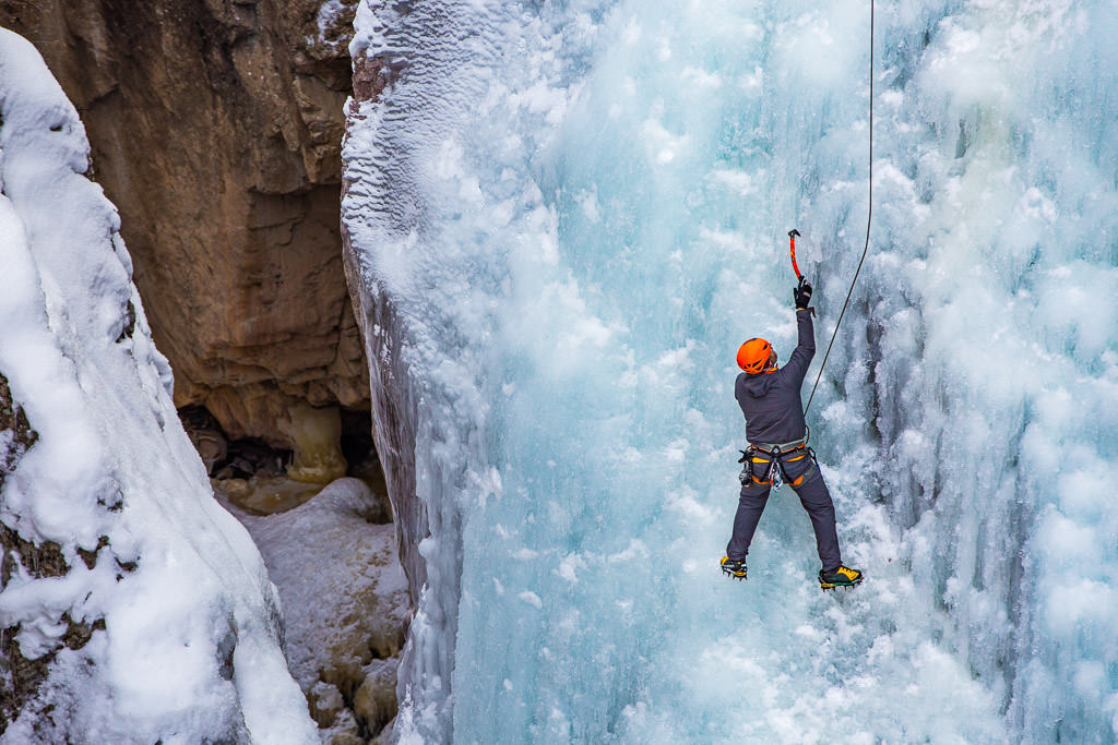 Peter ice climbing