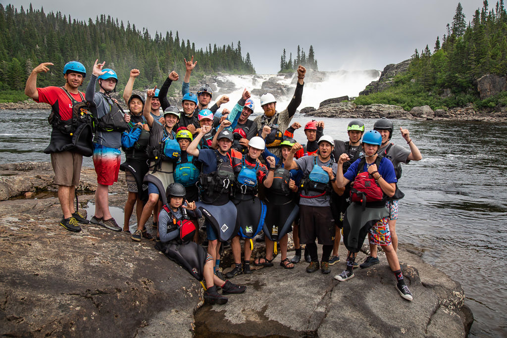 Kayaking group with Magpie Falls in the background.