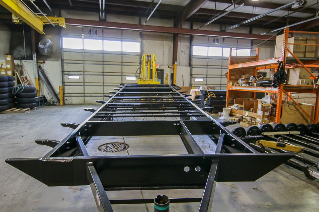 Winnebago Spyder Toy Hauler BAL Frame at the beginning of the assembly line.