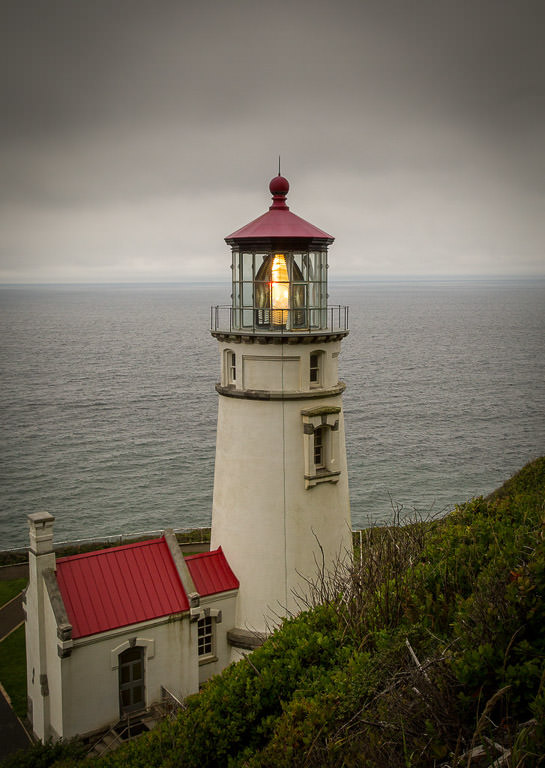 Lighthouse along the water.