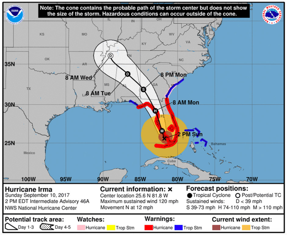 Map showing Hurricane Irma's wind field back in 2017.