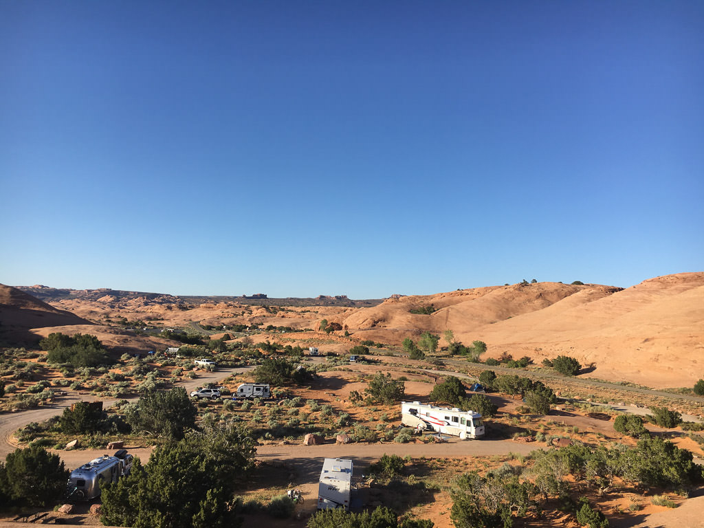 RVs parked at Sand Flats Recreation Area.
