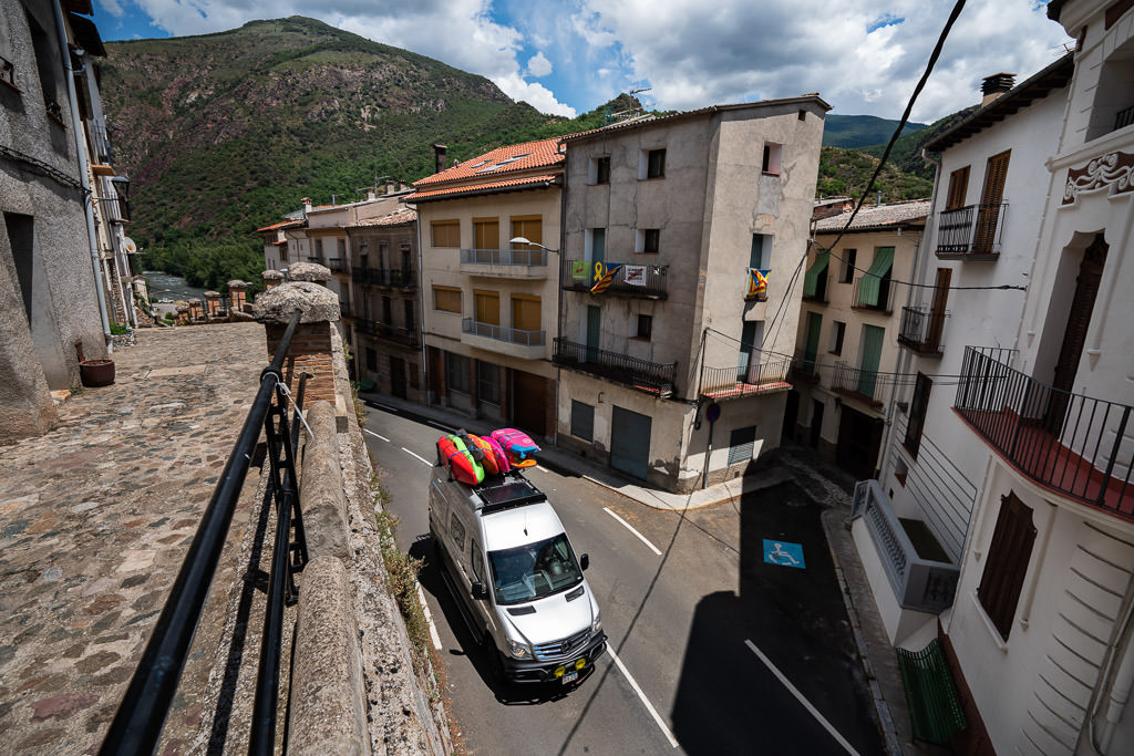 Winnebago Revel winding through town's narrow roads.
